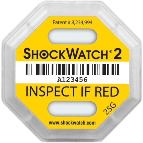Shockwatch 2 Stoßindikator bis 1 Tonne / g-Wert 25, gelb