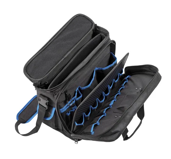 B&W tool.bag TEX.253 Werkzeugtasche offen, leere Werkzeugtafeln und Innentaschen